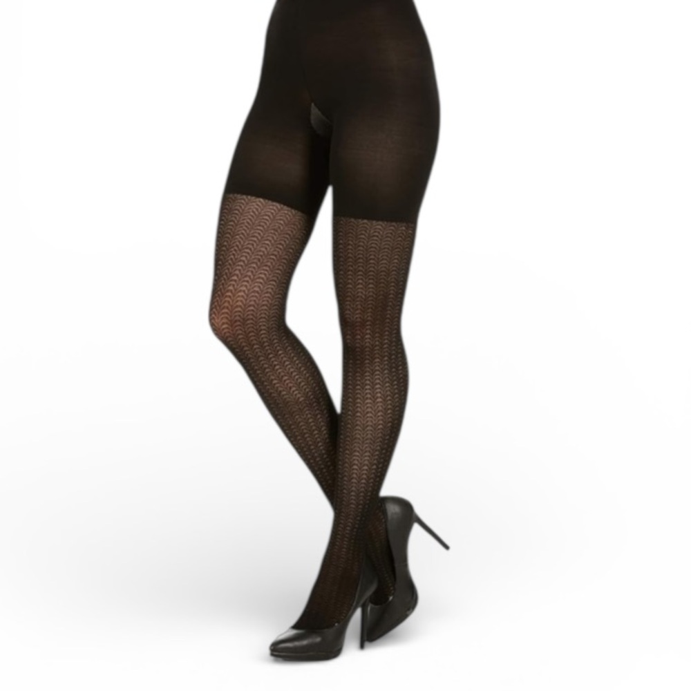 NEW ASSETS by Sara Blakely Black Textured Shaping Tights Sz 2 - 2 Pairs